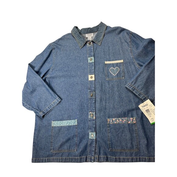 VTG 90s Teddi Light Blue Denim Chore Jacket Emboidered Applique Patchwork Sz 2X - Picture 6 of 16